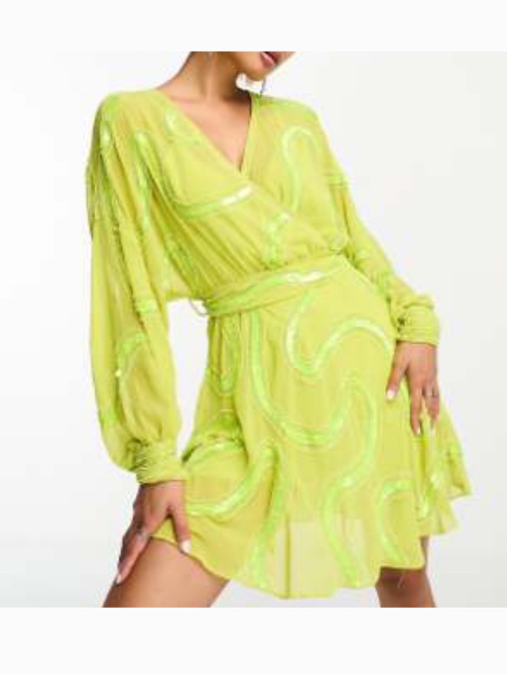 ASOS Neon Lime Beaded Wrap Dress